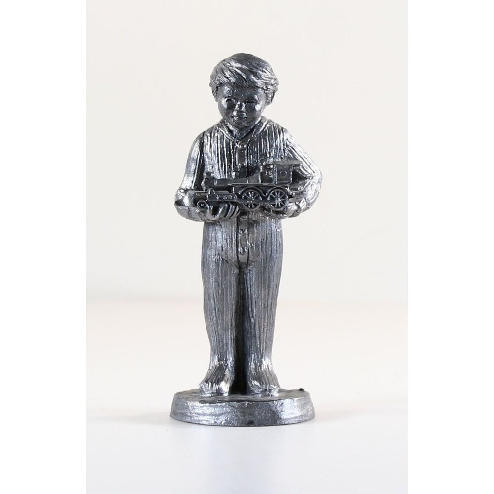Pewter Michael Ricker Figurine Boy with Train Christmas Numbered Signed 1992